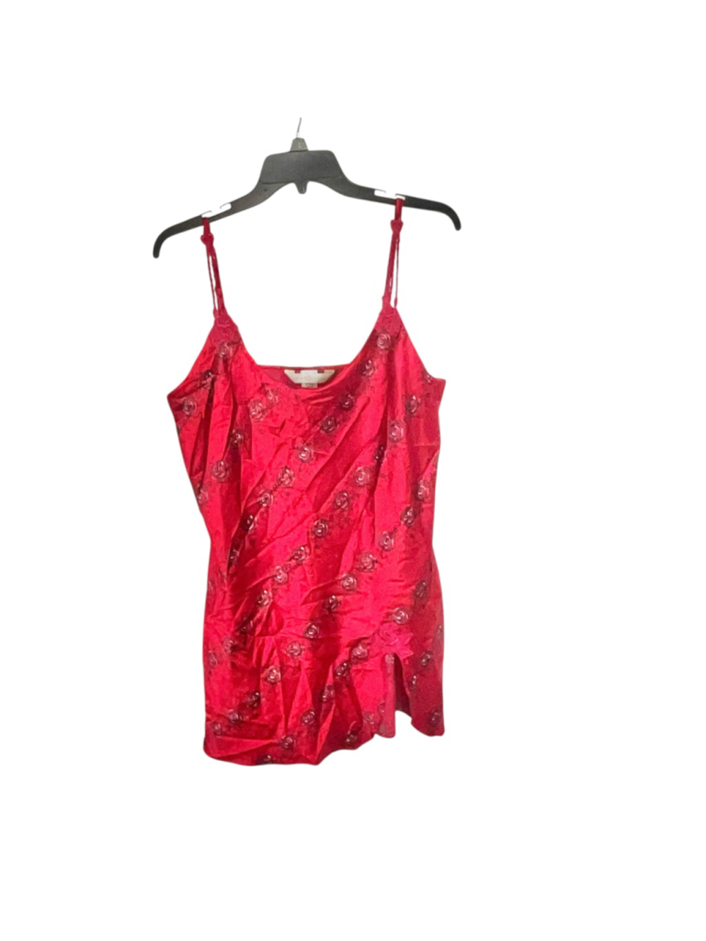 Private Luxuries Red Rose Floral Satiny Sleep Chemise Rounded Neck Lingerie XL